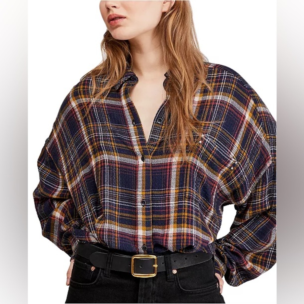 Free People Hidden Valley Plaid Button Front Shirt We The Free - Picture 15 of 16